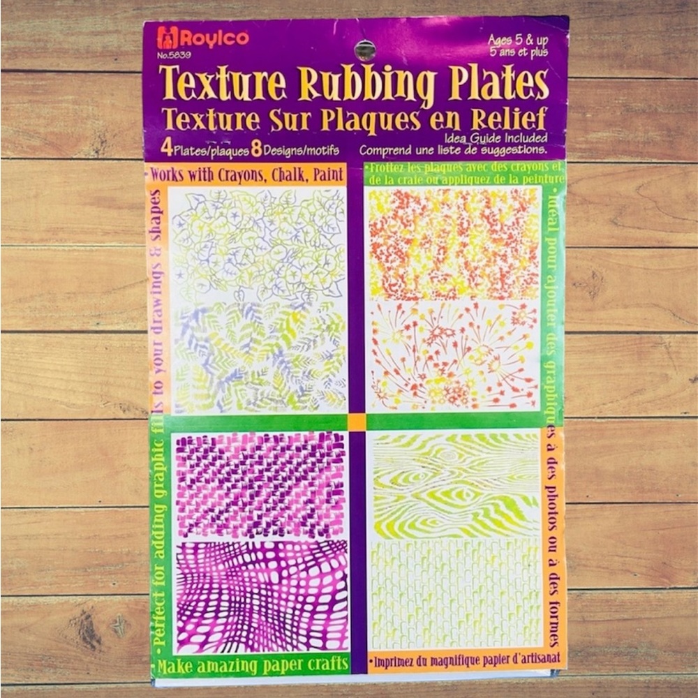 NEW ROYLCO #5839 Fossil/Bugs Texture Rubbing Plates Art Kit 4 Plates 8 Designs